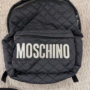 Moschino Quilted Black Backpack with Silver Logo